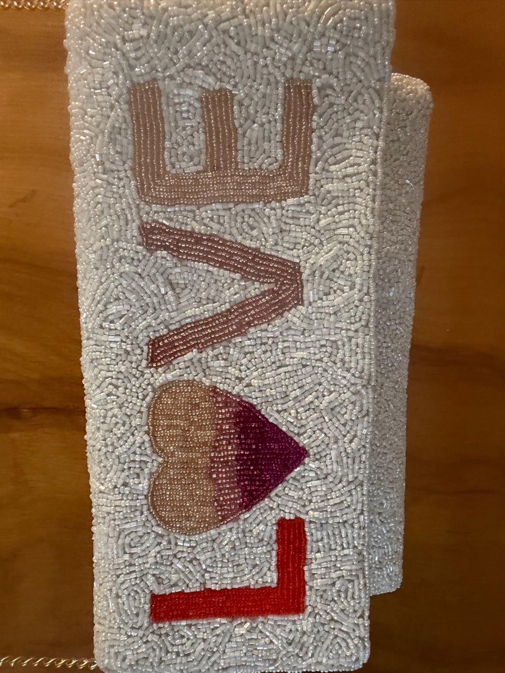 Beaded LOVE Heart Clutch in White and Pink Ombre
